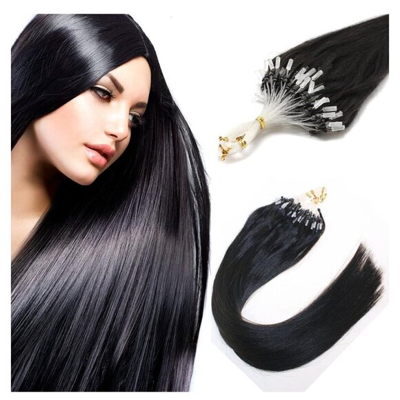 NEW Whole Head 22” Soft Black Silicone Micro Loop Hair Extensions